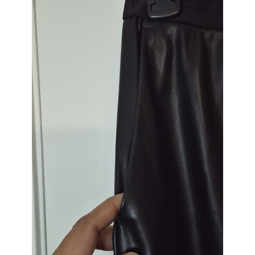 Calvin Klein Women's Medium Black Faux Leather Pants Straight Leg Y2K Sleek - Picture 5 of 10
